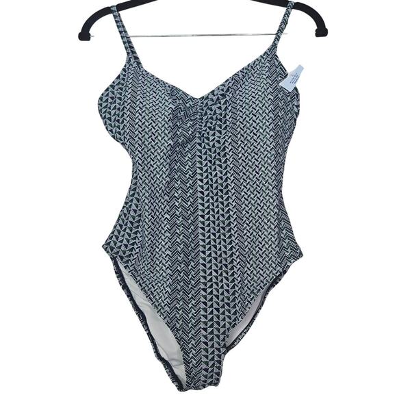 NWOT Ann Taylor LOFT S Beach Cinched Front One Piece Swimsuit Geometric - Picture 2 of 5
